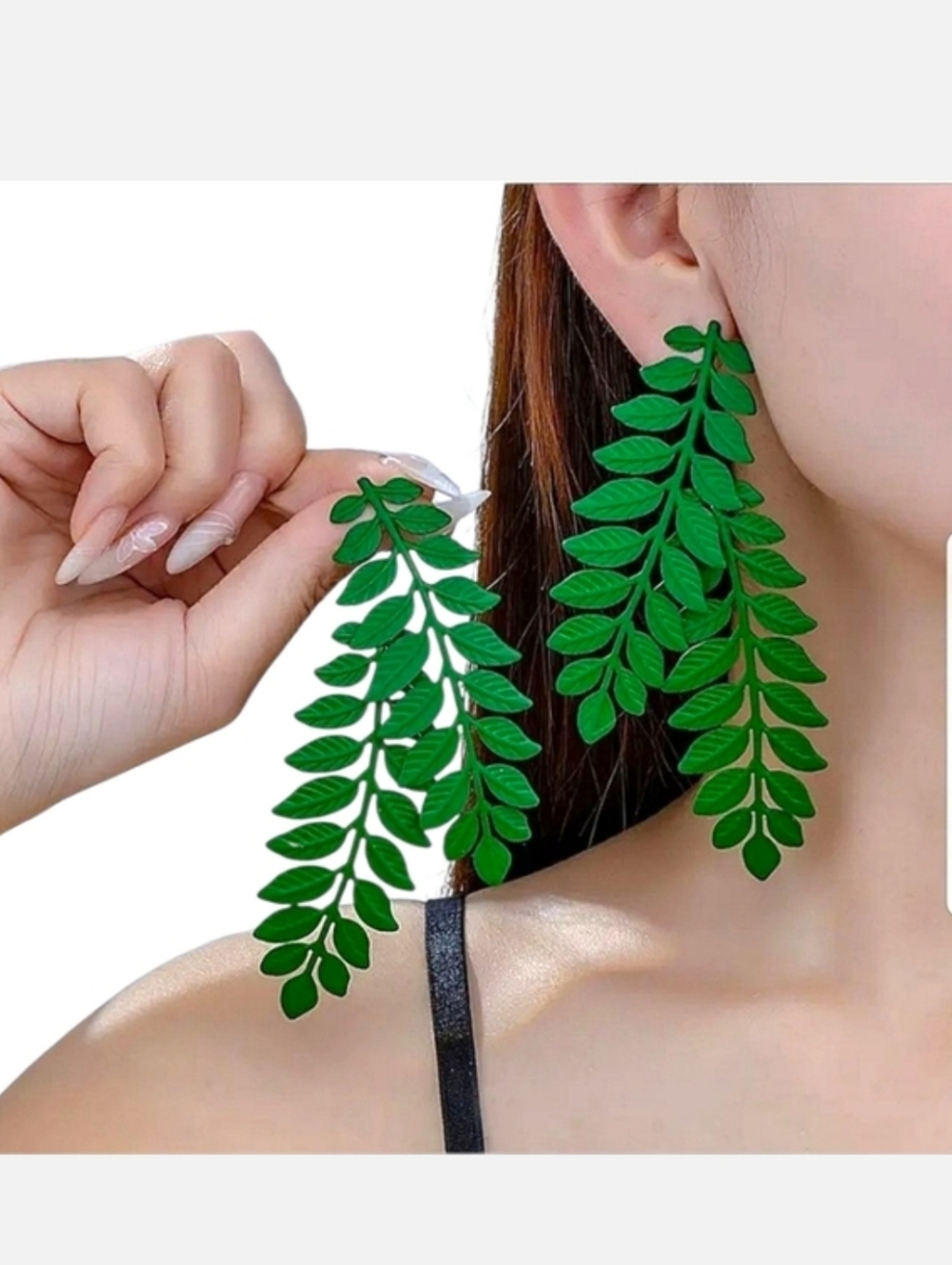 Green Leaf Alloy Earrings